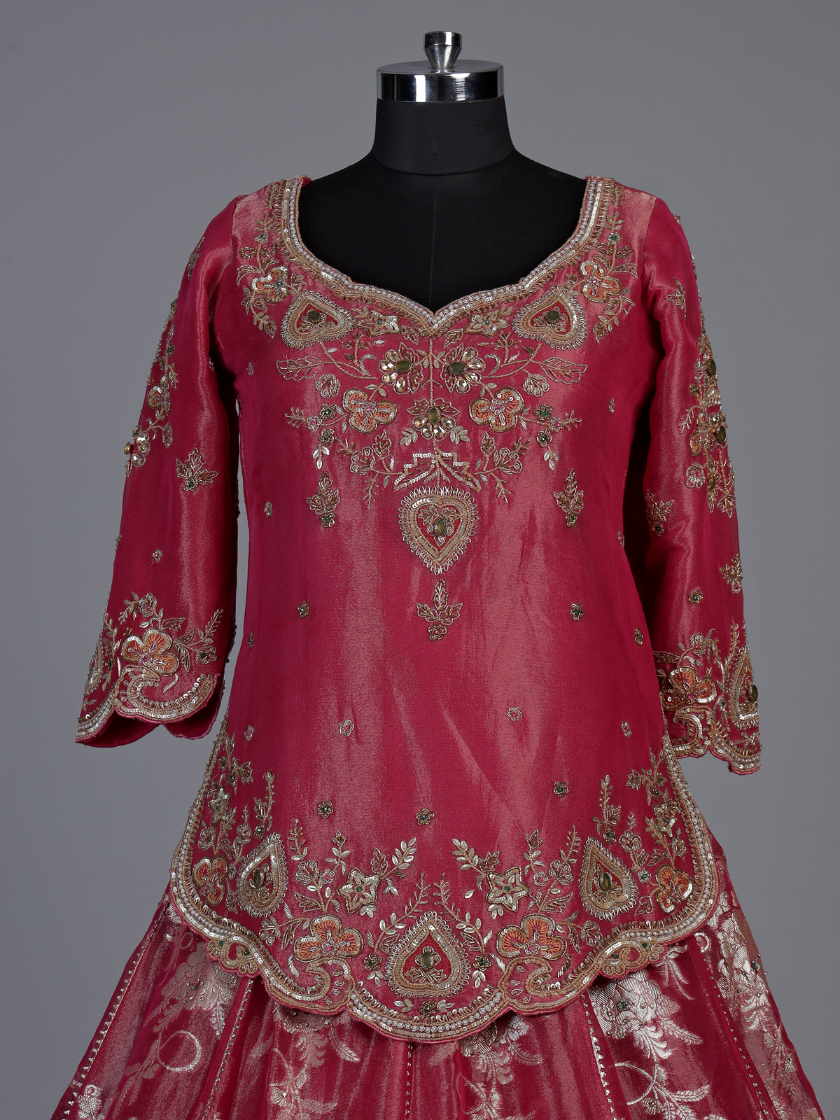 Rani pink jharokha embroidered lehenga choli for women