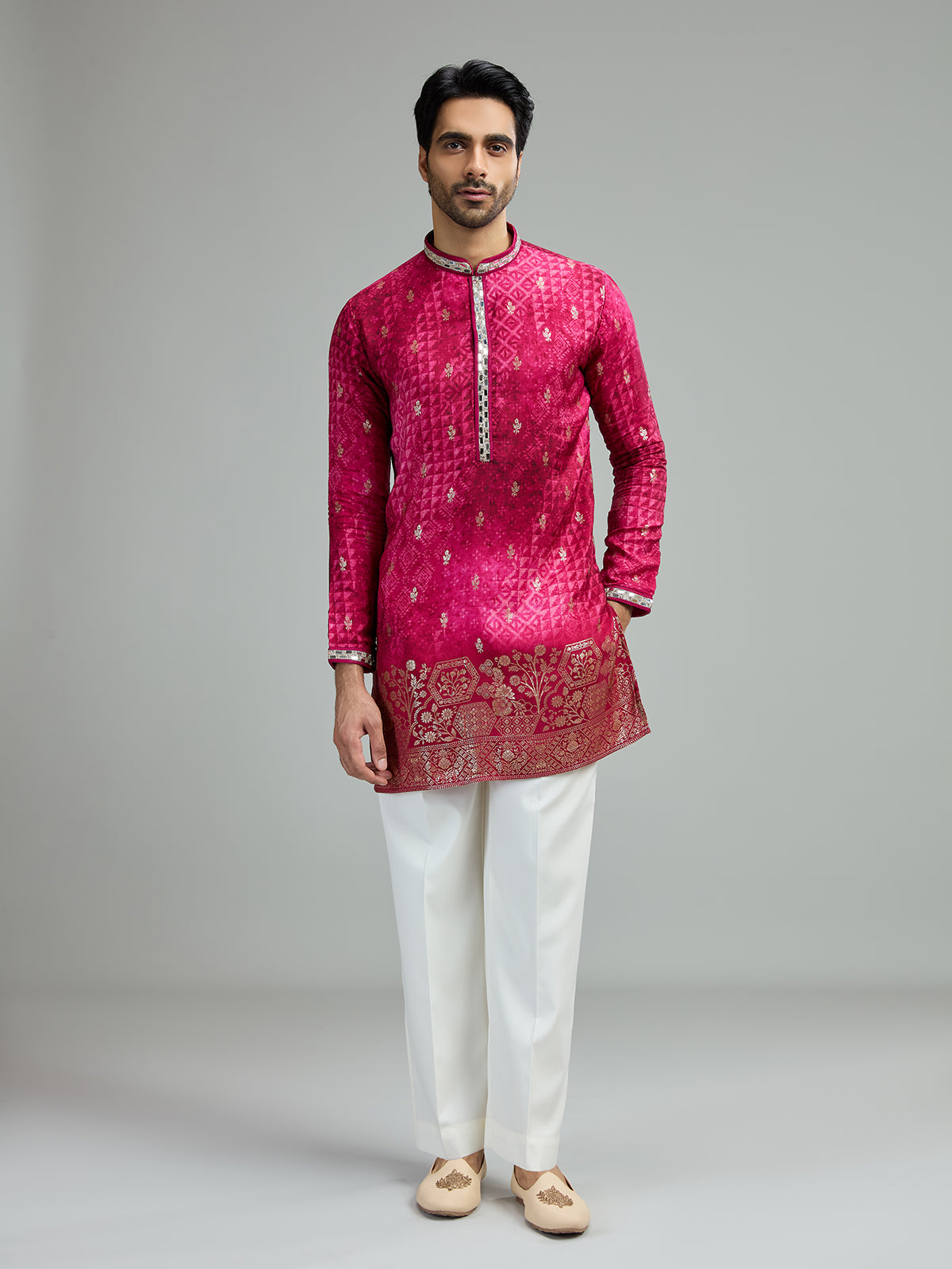 Pink mens heritage print kurta suit