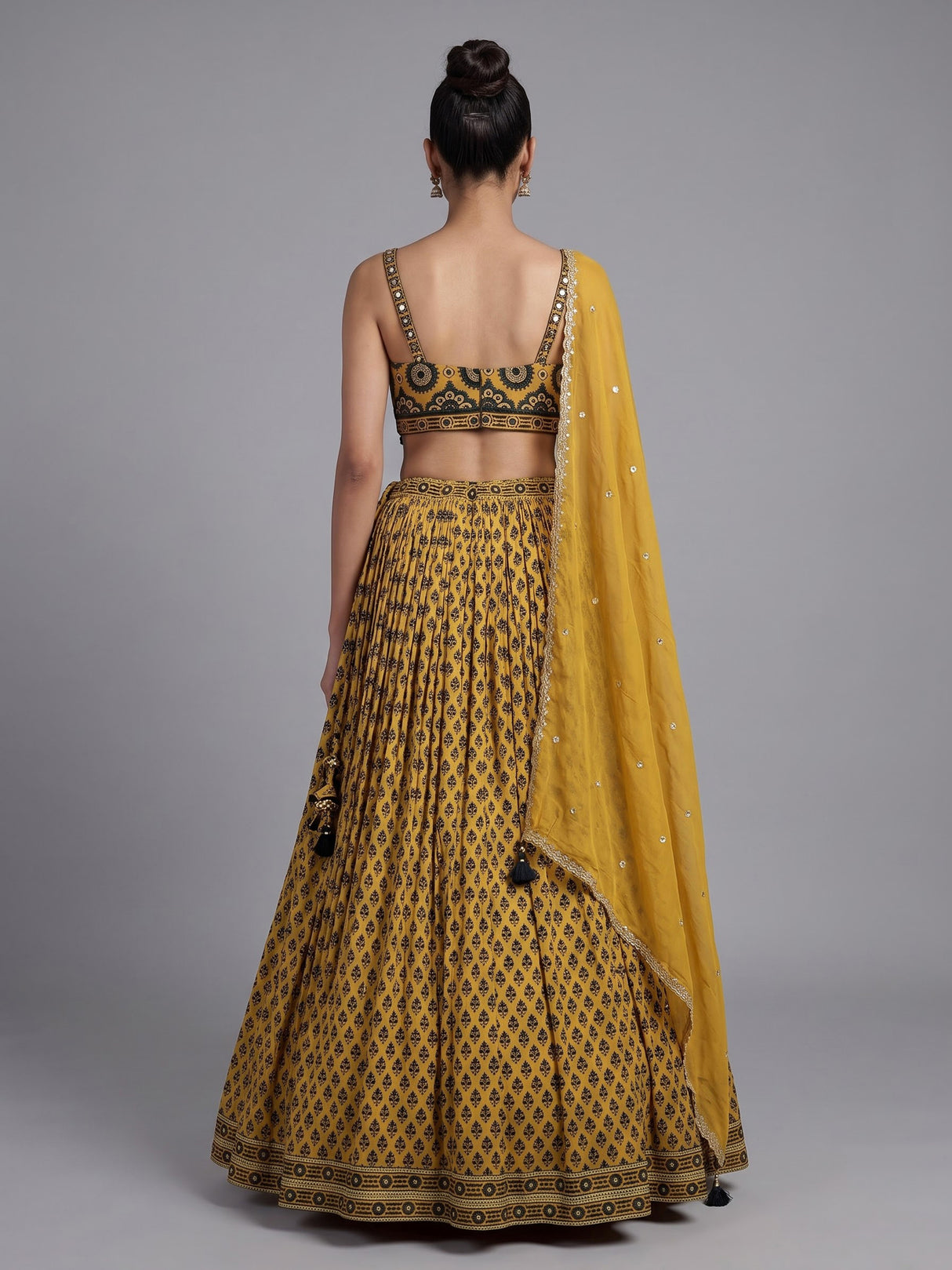 Mustard gold printed sequin lehenga choli for women