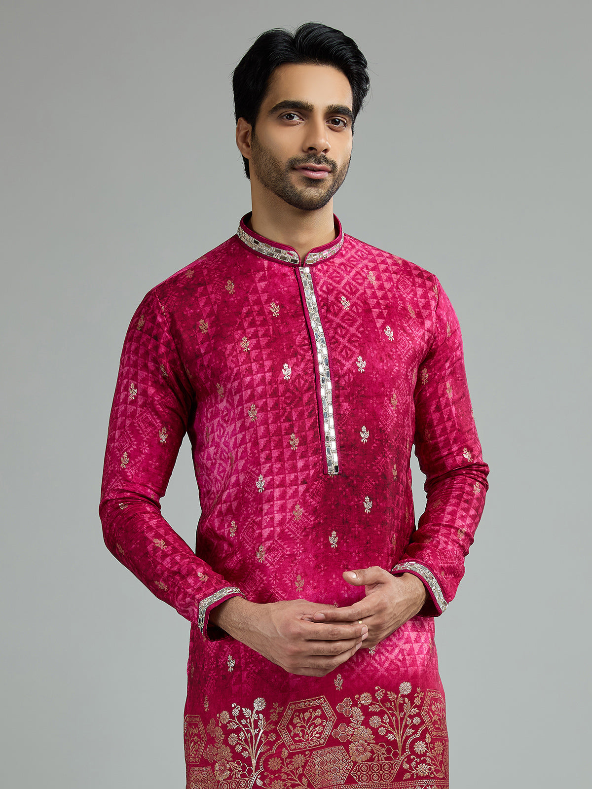 Pink mens heritage print kurta suit
