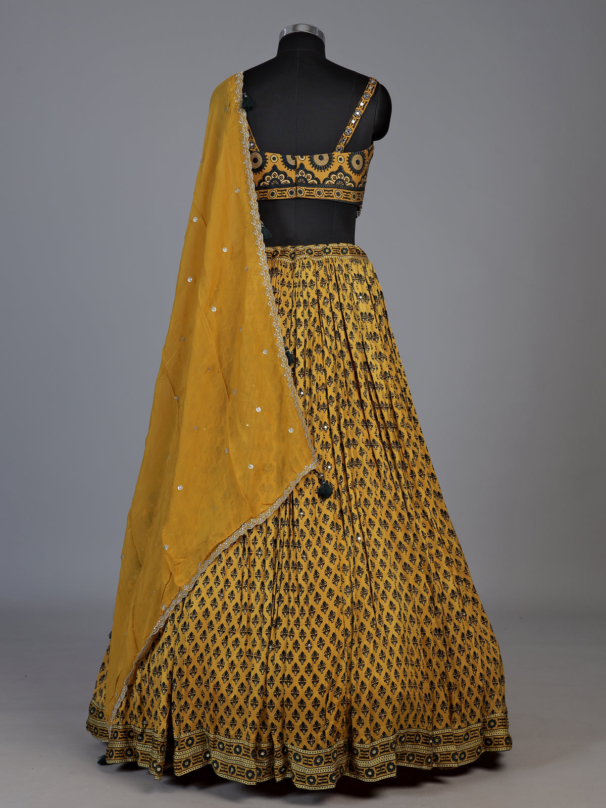 Mustard gold printed sequin lehenga choli for women