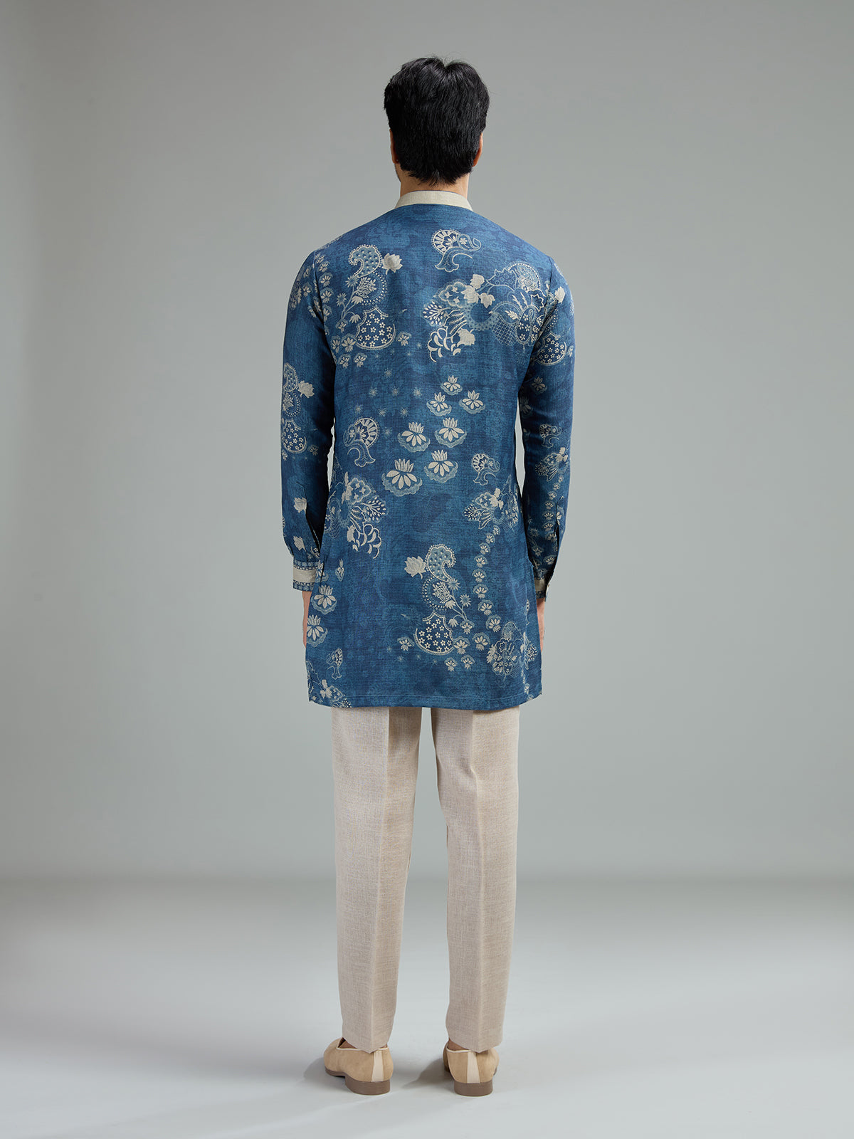 Blue mens vintage paisley kurta suit