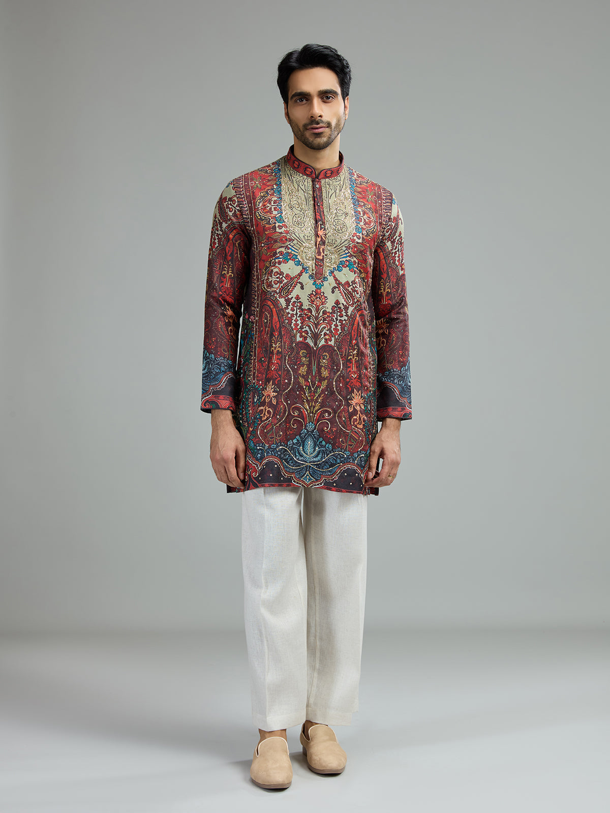 Multi color mens mughal tapestry kurta suit