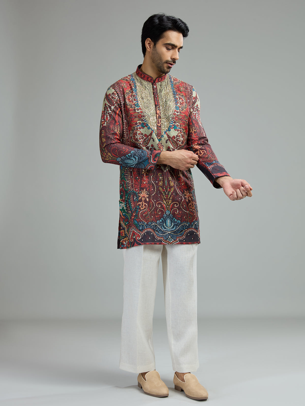 Multi color mens mughal tapestry kurta suit