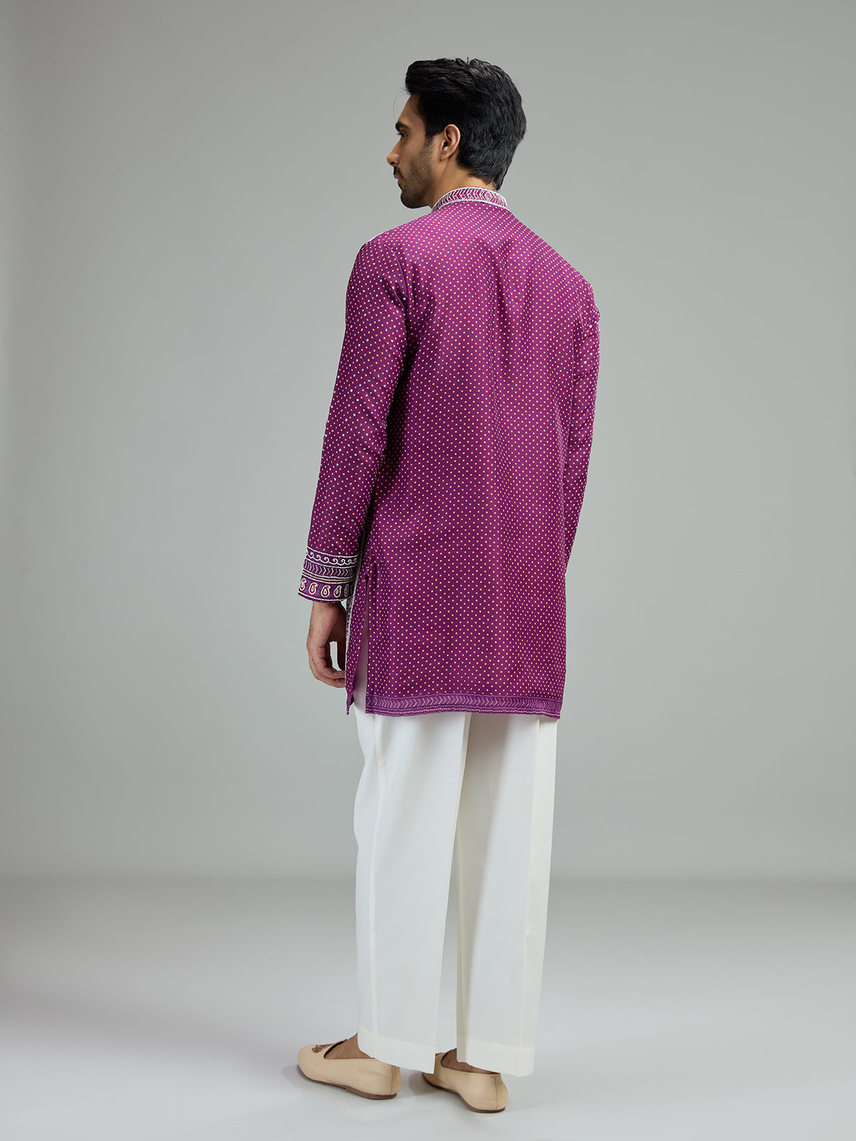 Plum purple mens mughal bandhani kurta suit