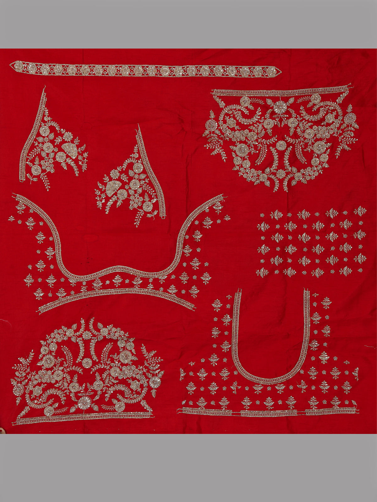 Red raw silk unstitched lehenga choli with luxurious double dupattas