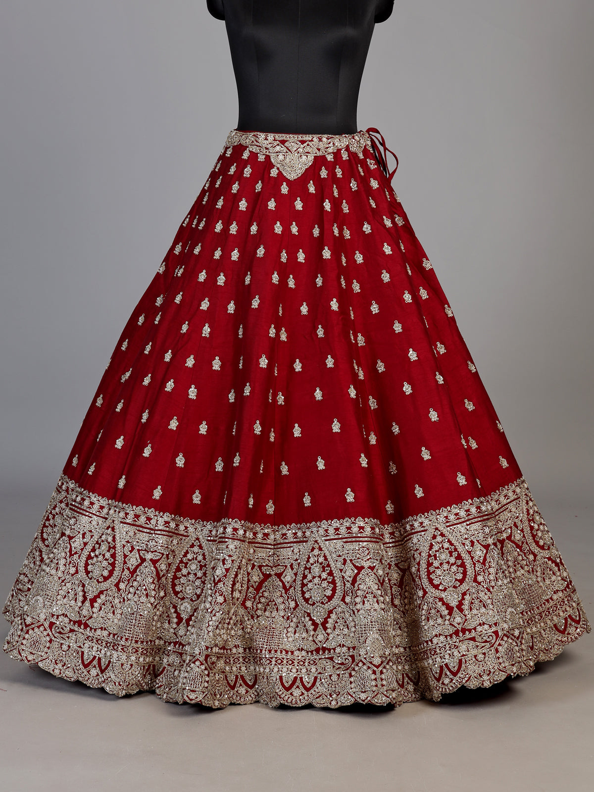 Maroon raw silk unstitched lehenga choli with exquisite butti work
