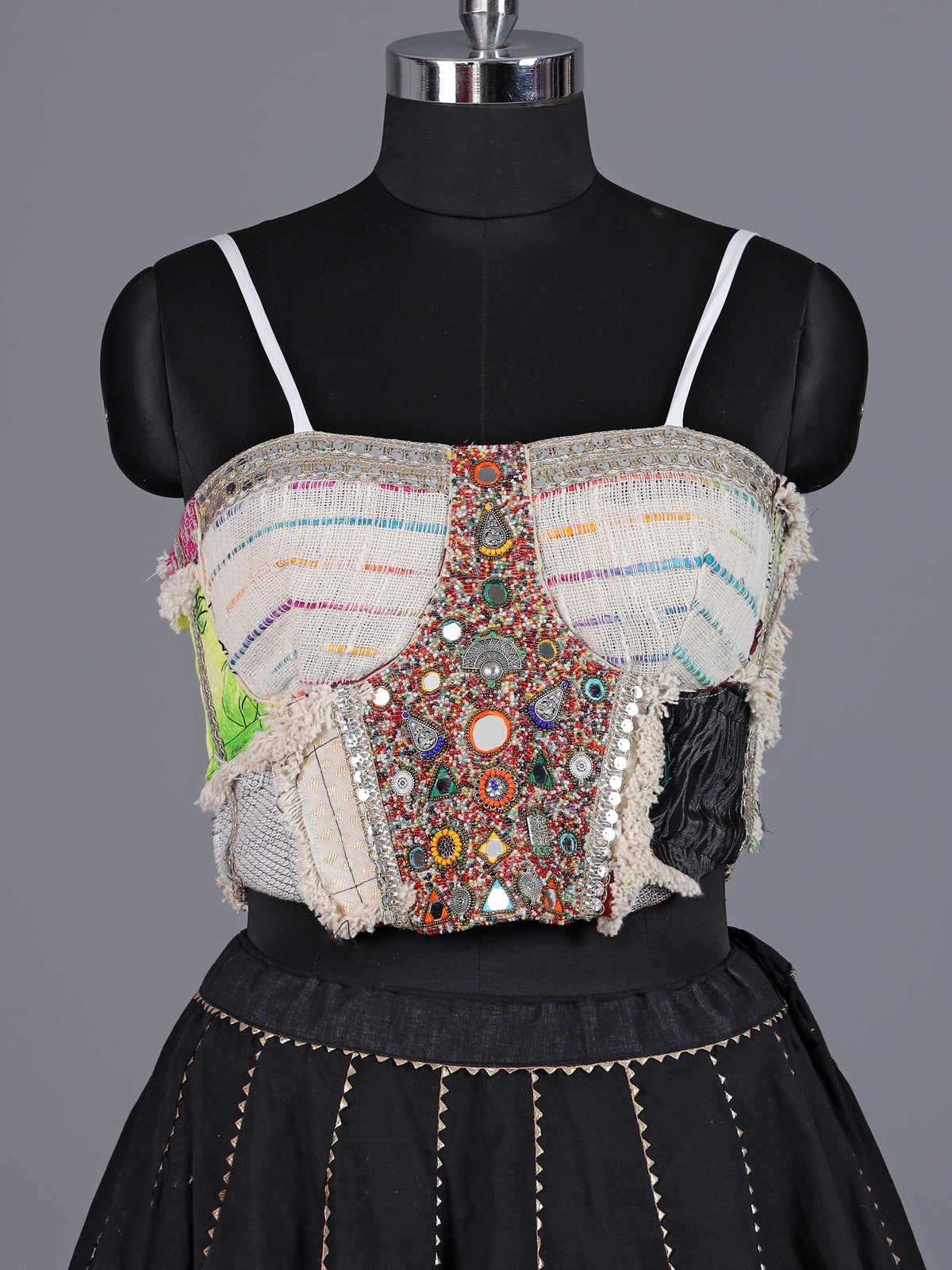 Black cotton silk blend lehenga choli with exquisite gota embellishments