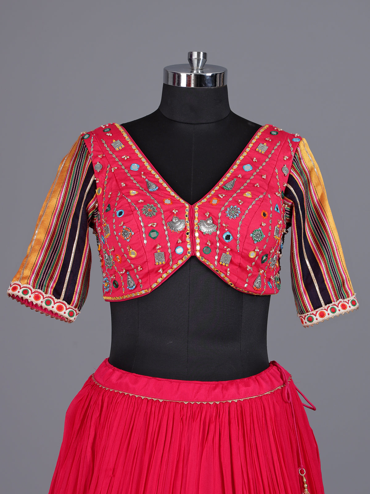 Rani pink chiffon silk lehenga choli with exquisite festive embellishments