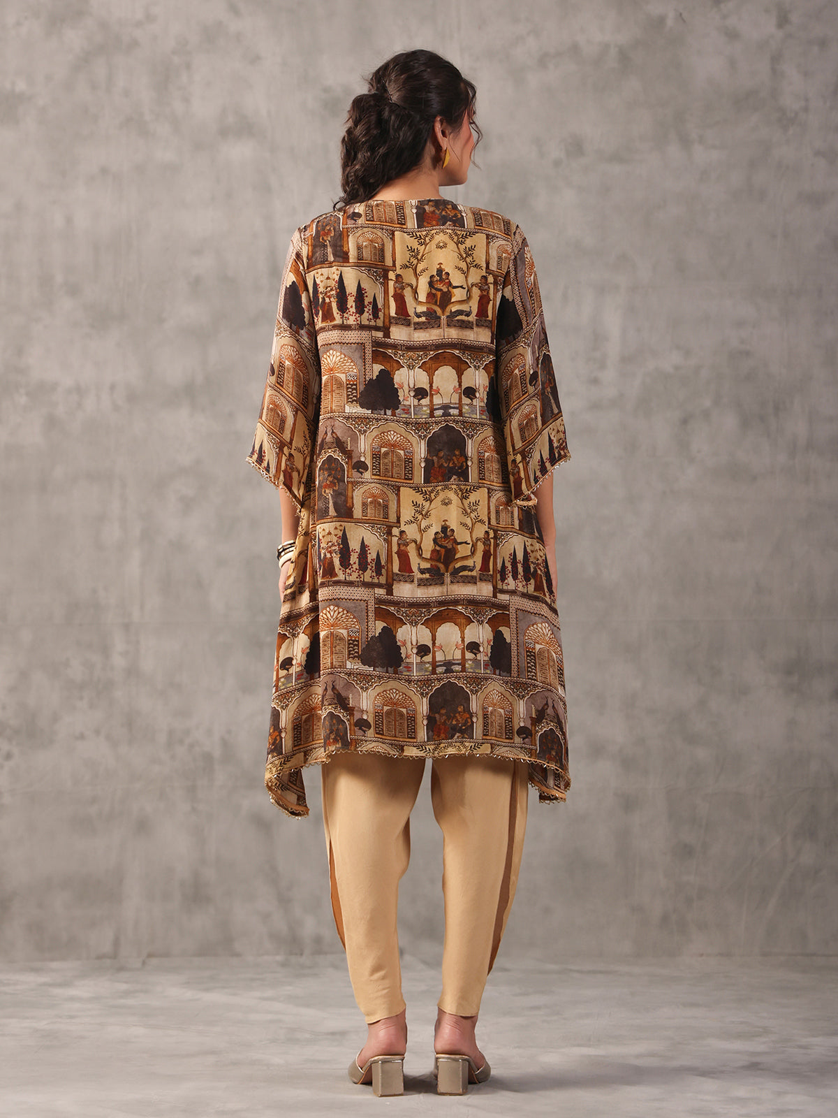 Beige viscose crepe ethnic dhoti suit
