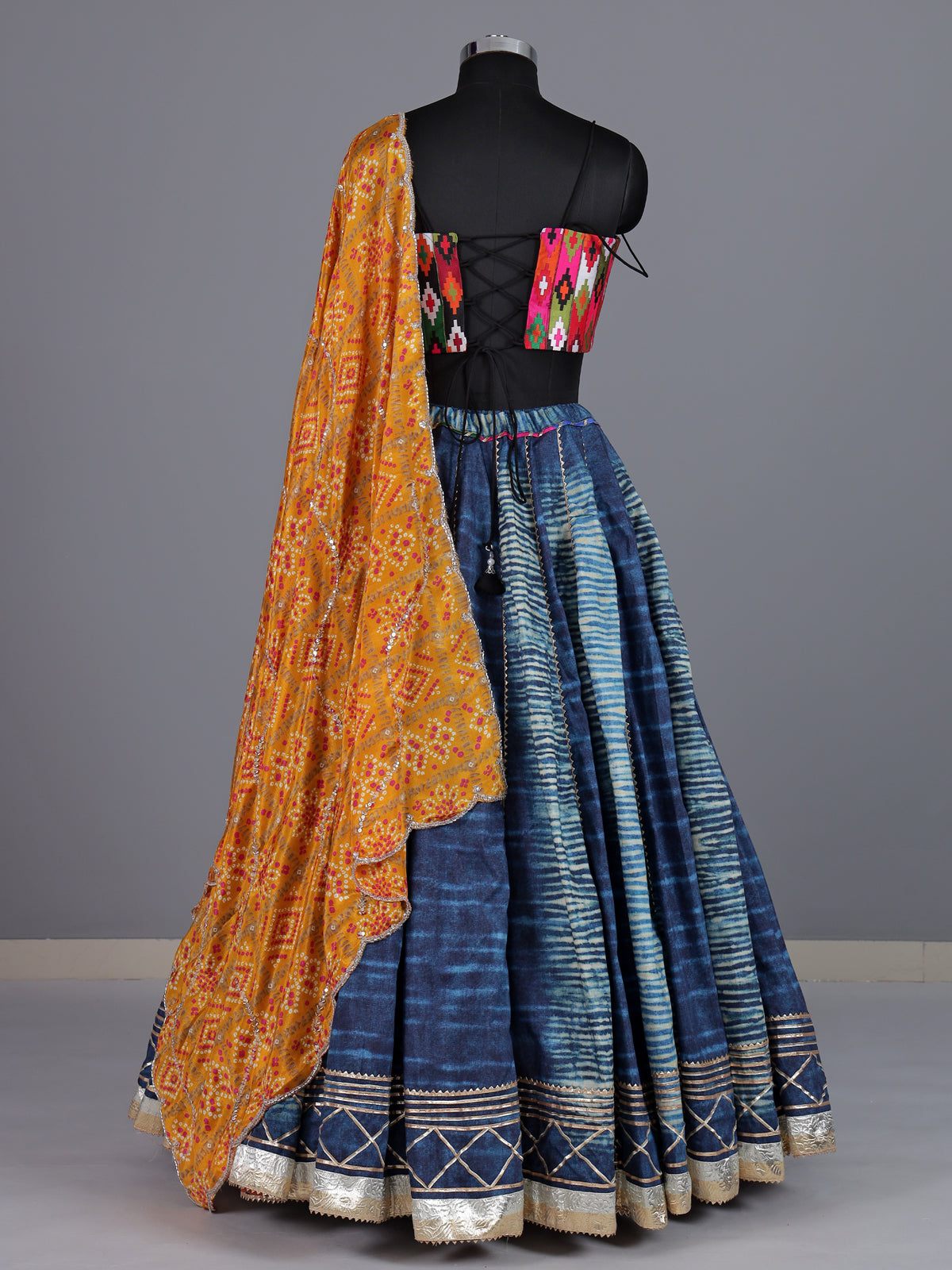 Blue pure silk blend lehenga choli with elegant gota detailing