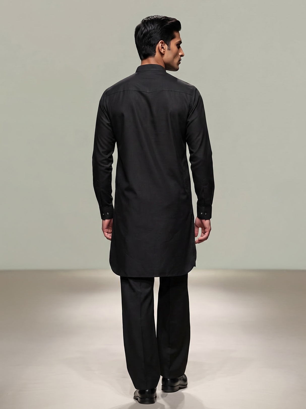 Black silk blend mens kurta suit with elegant thread detailing