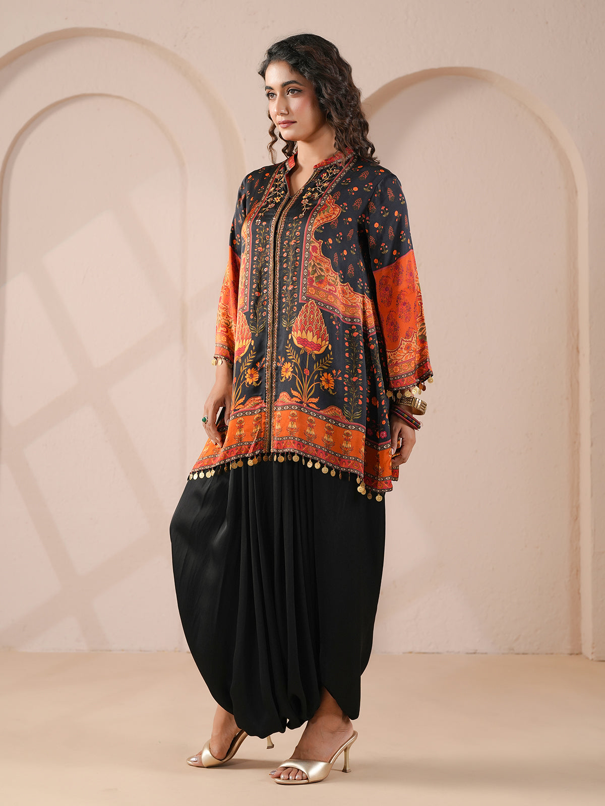 Black ethnic embellished kurta with statement indowestern suit