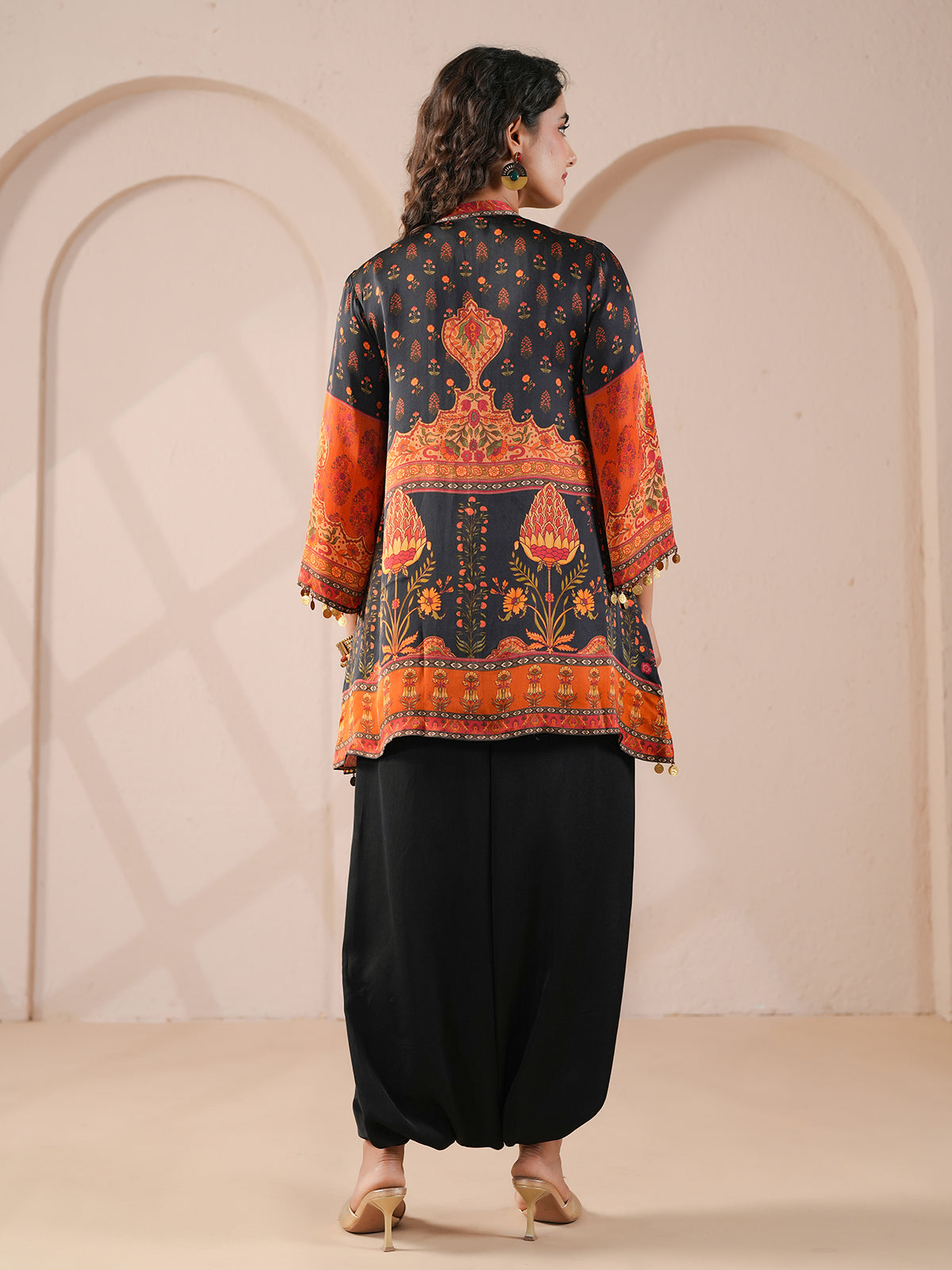 Black ethnic embellished kurta with statement indowestern suit
