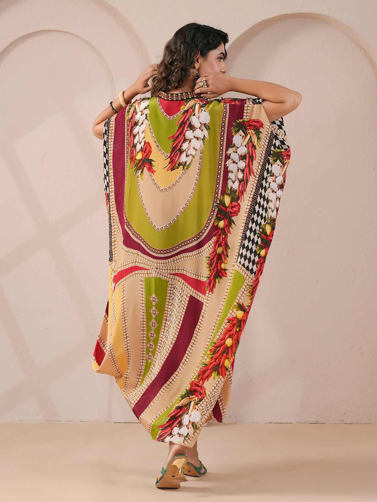Beige designer drape kaftan with indowestern suit