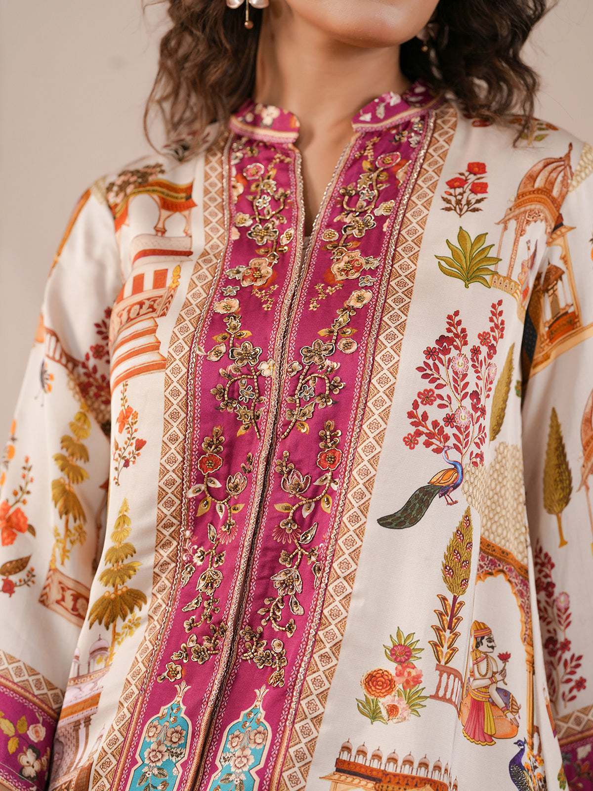 Purple hand printed ethnic kurta with indowestern suit