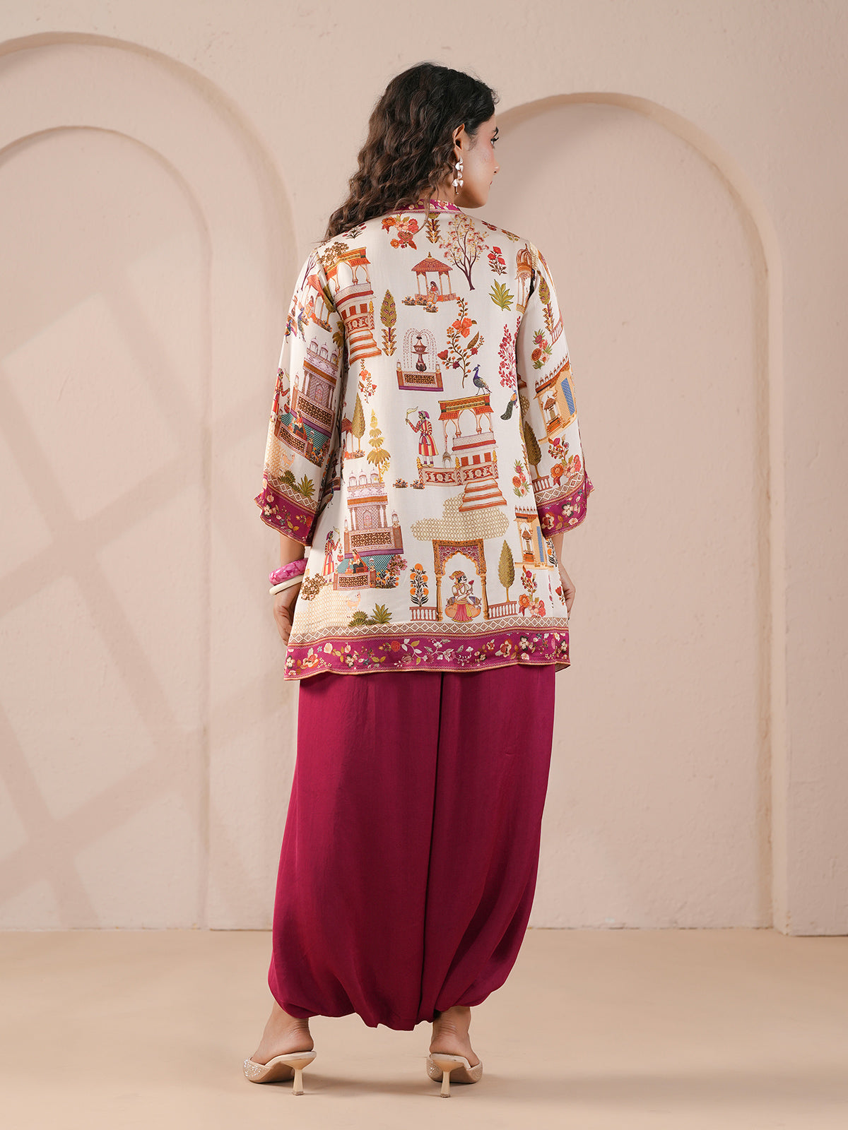 Purple hand printed ethnic kurta with indowestern suit