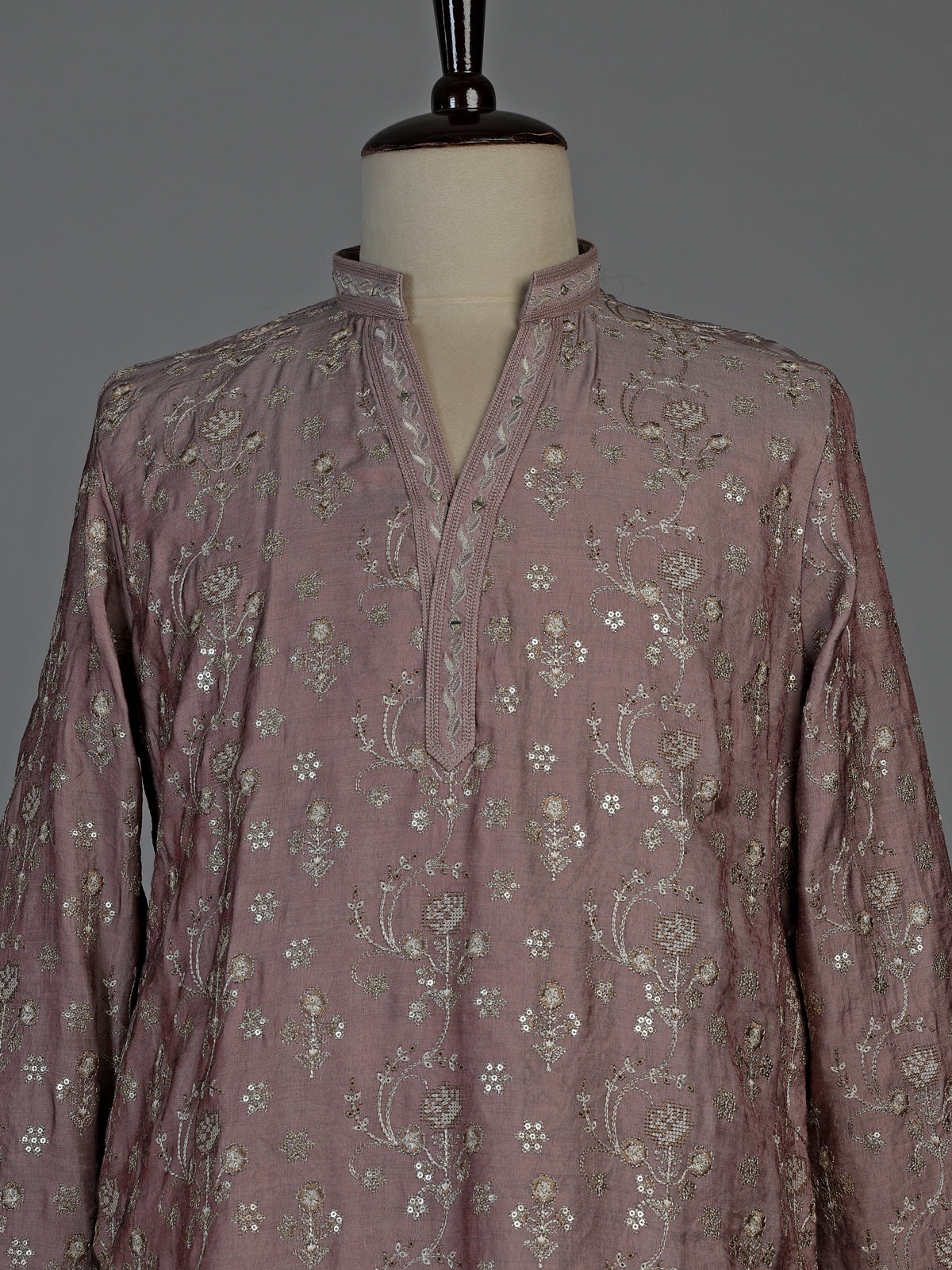 Onion pink silk blend mens kurta suit with elegant aabla detailing