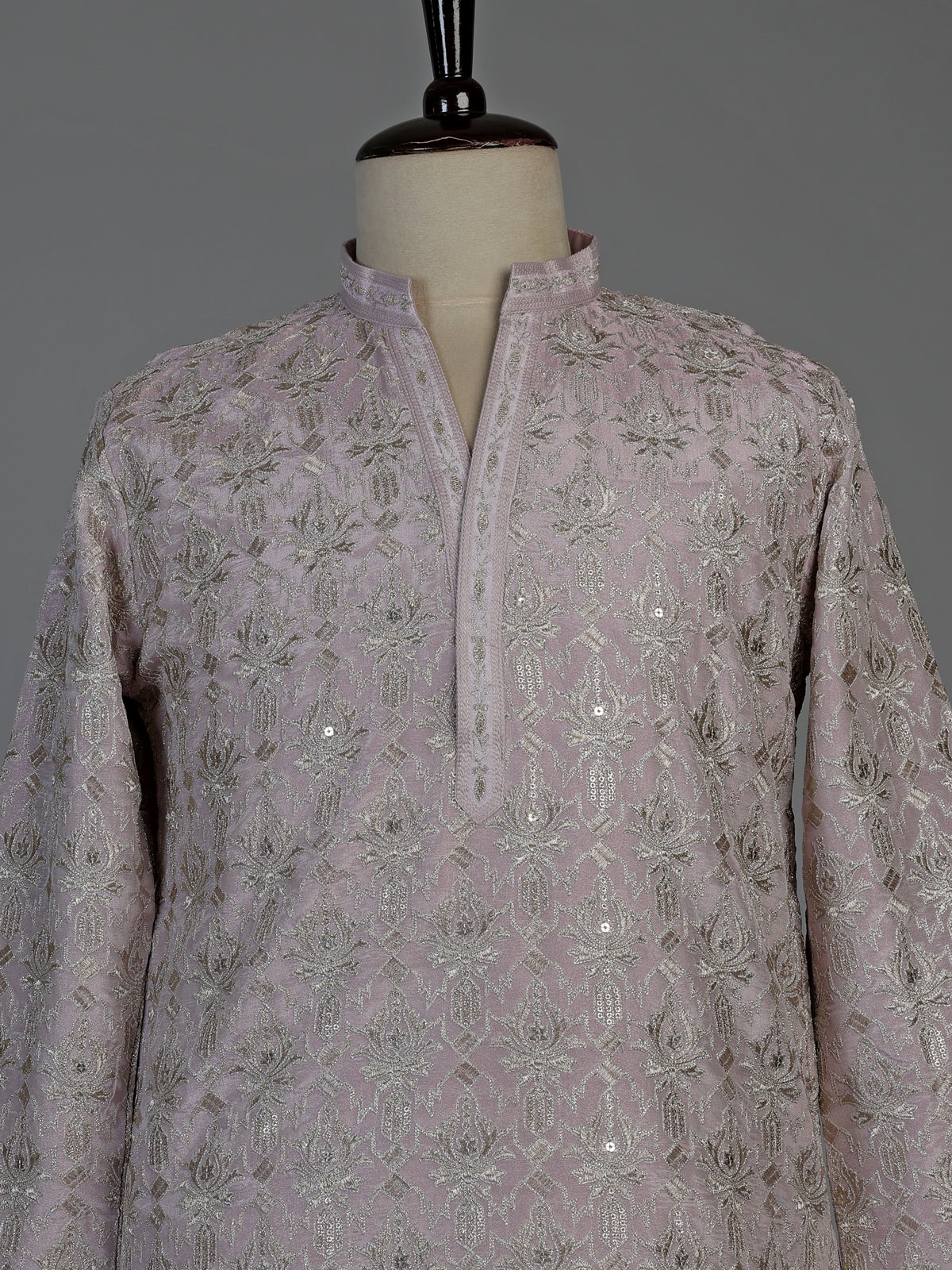 Lilac purple silk mens kurta suit with intricate aabla embellishments