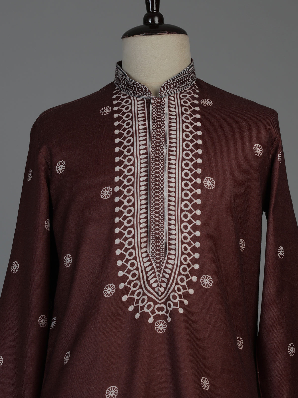 Brown cotton silk mens kurta suit with elegant printed design