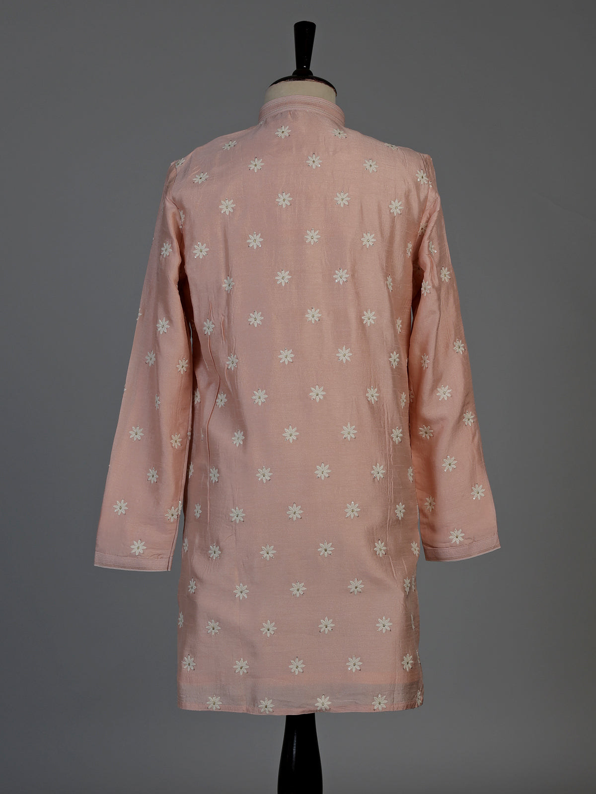 Peach raw silk mens kurta suit with intricate sequin and butti work