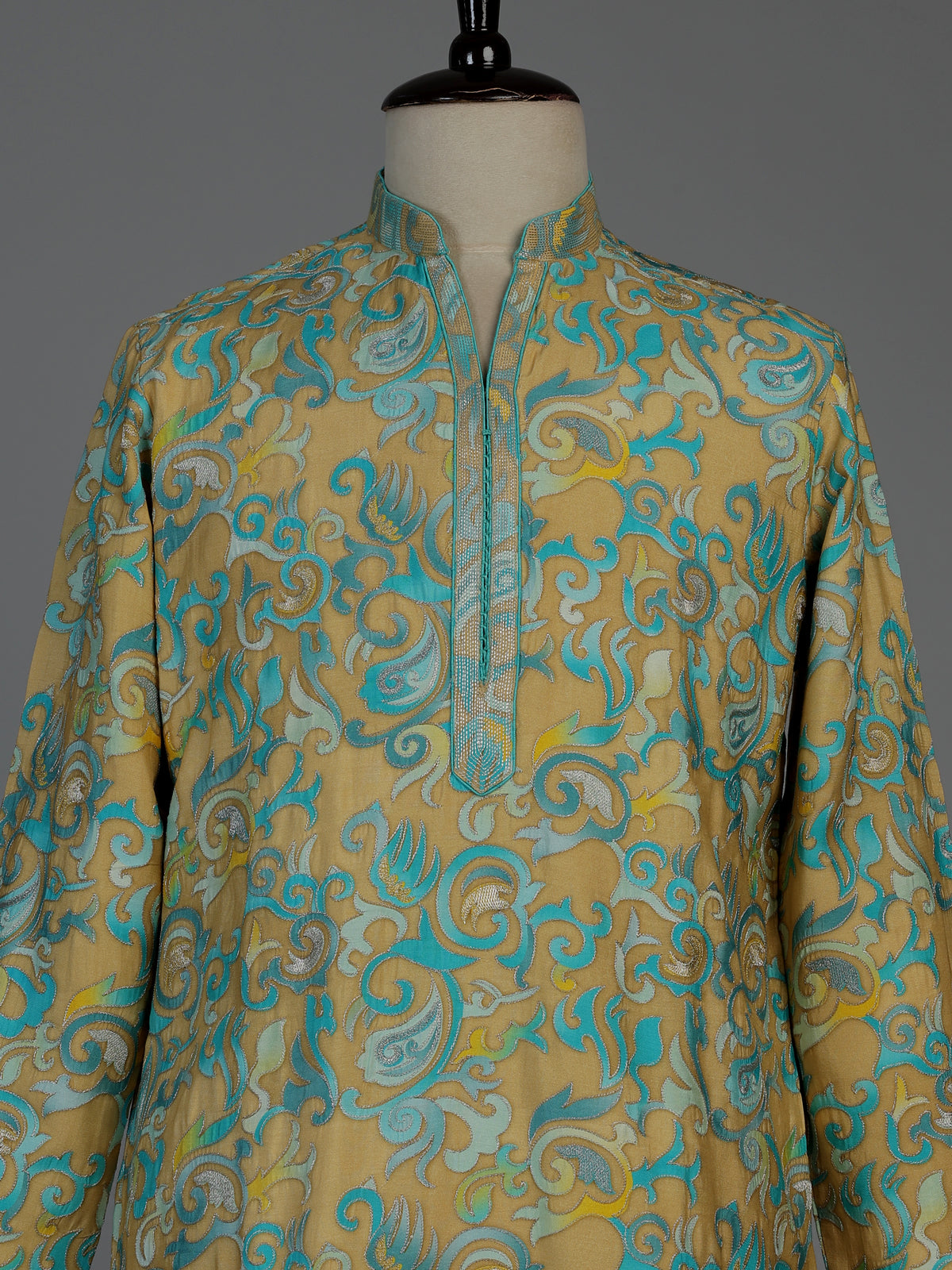 Multicolor silk blend mens kurta suit with elegant printed styling