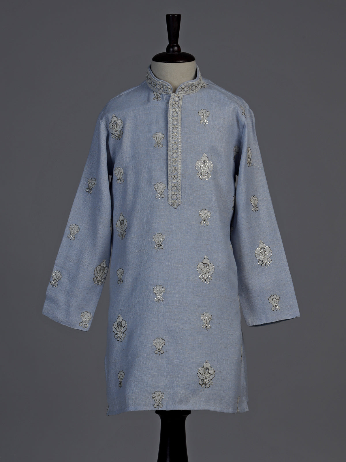 Sea blue mughal floral boys kurta suit