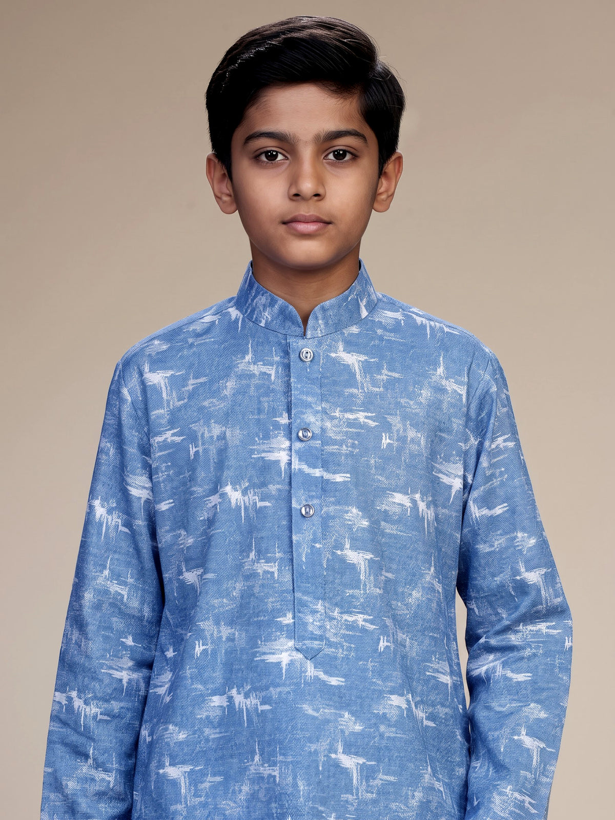 Indigo blue abstract print boys kurta suit