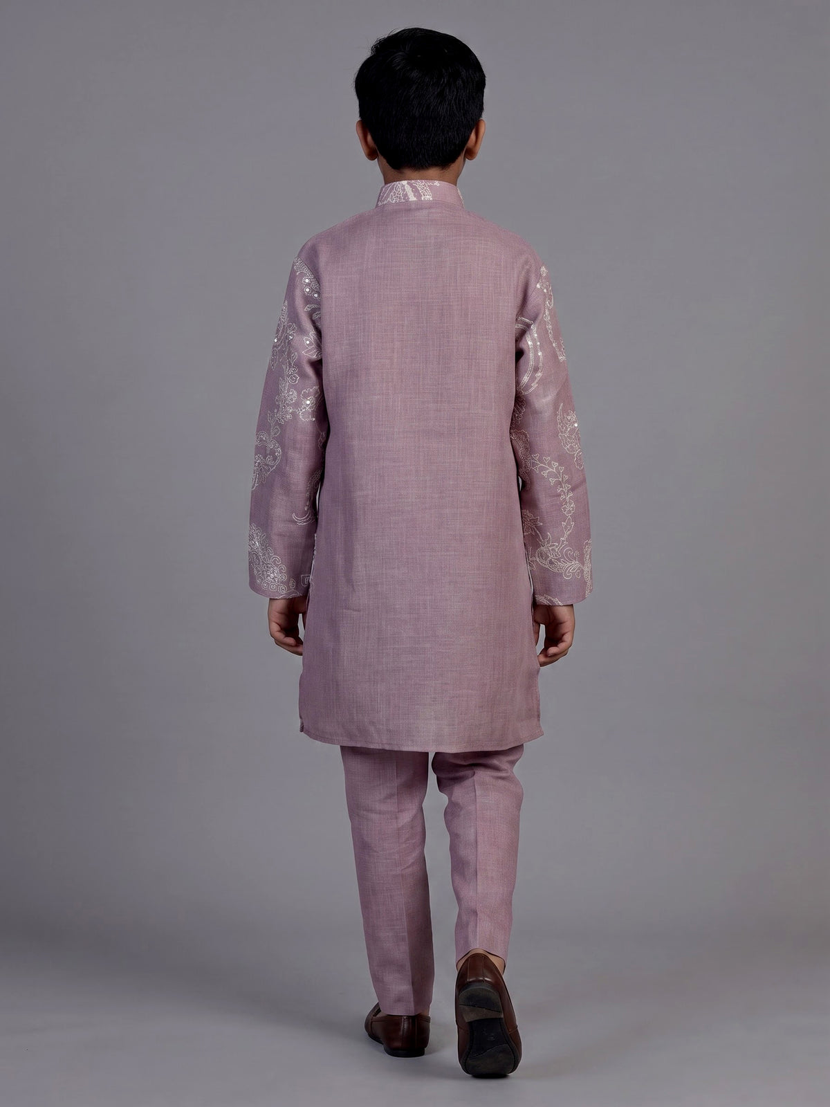 Lilac purple kashmiri embroidered boys kurta suit