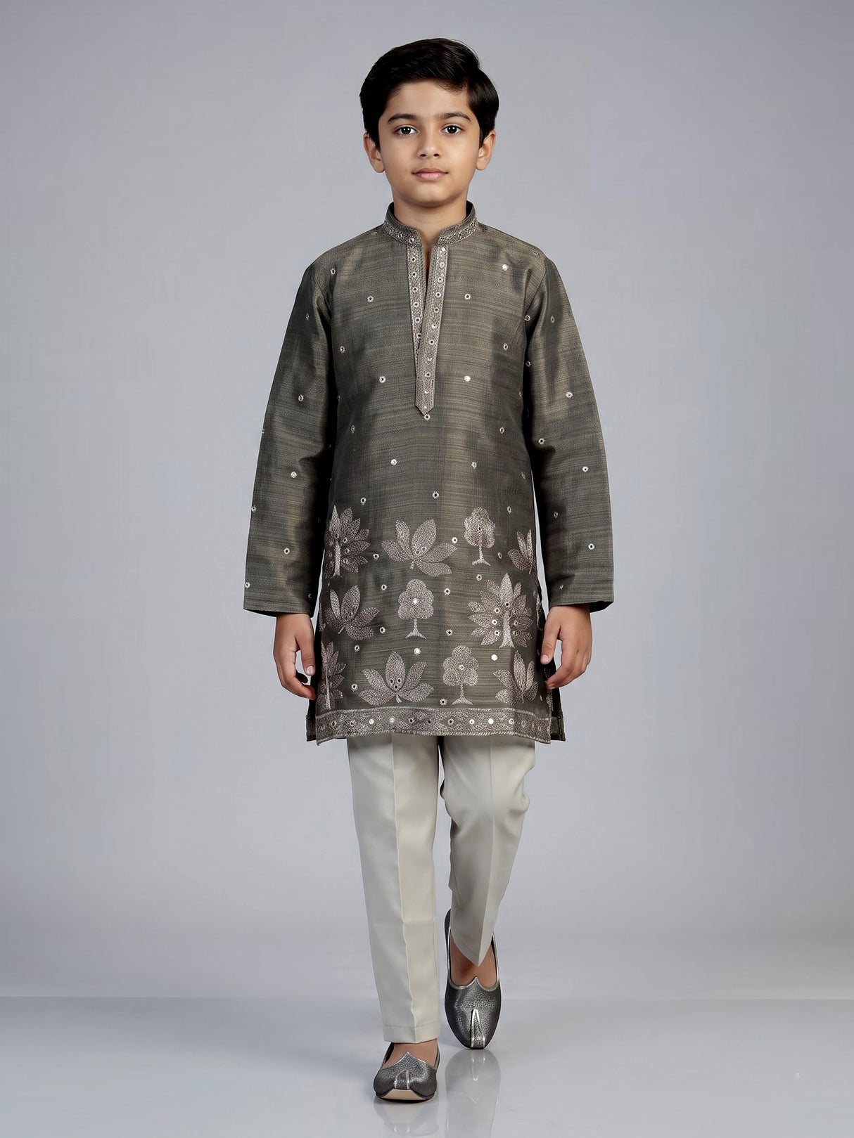 Stone grey heritage tree boys kurta suit