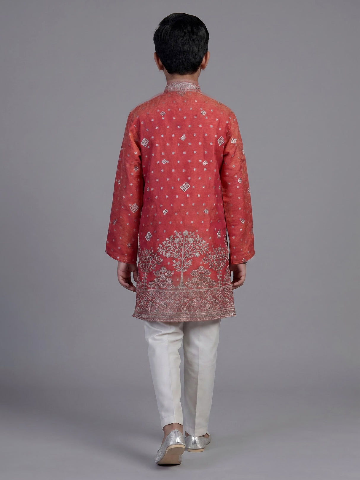 Pastel peach chanderi silk boys kurta suit