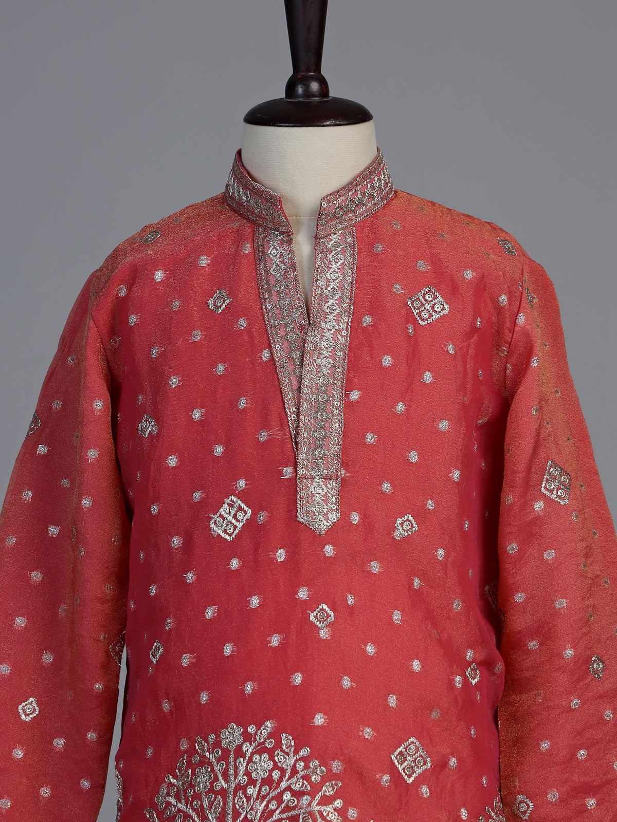Pastel peach chanderi silk boys kurta suit