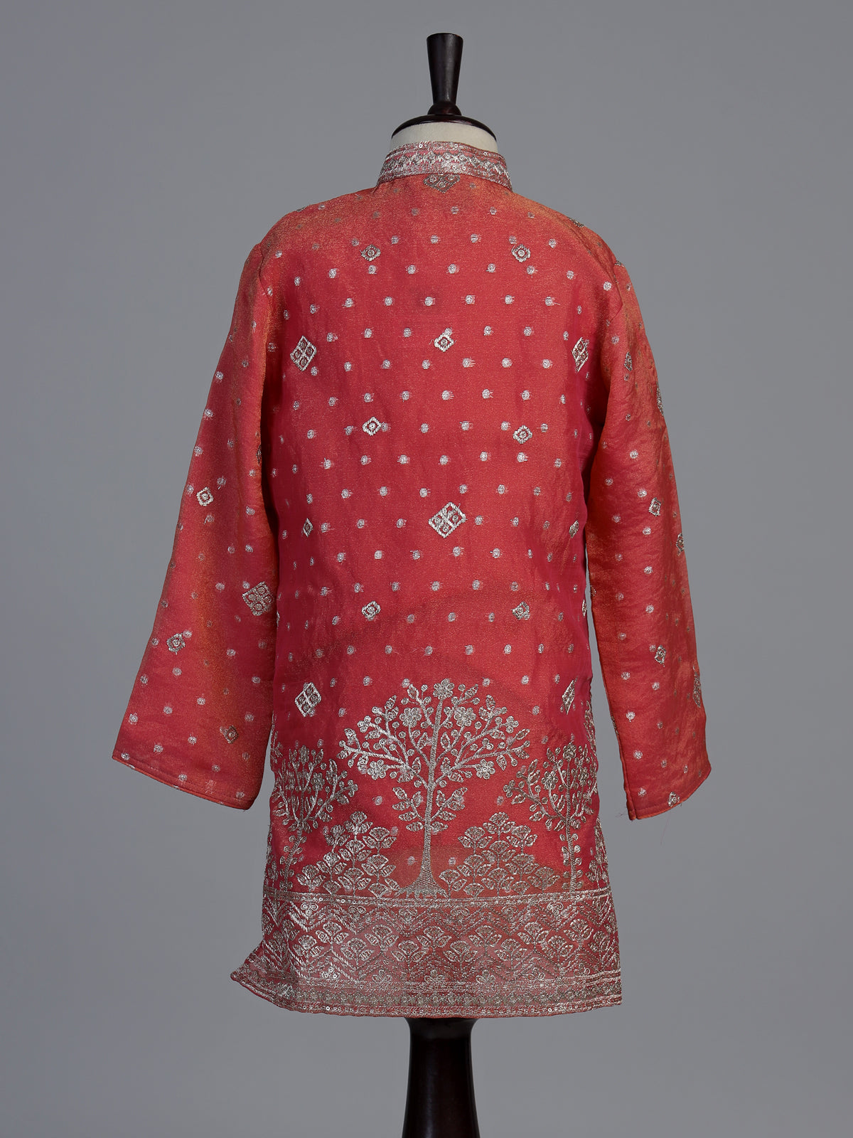 Pastel peach chanderi silk boys kurta suit