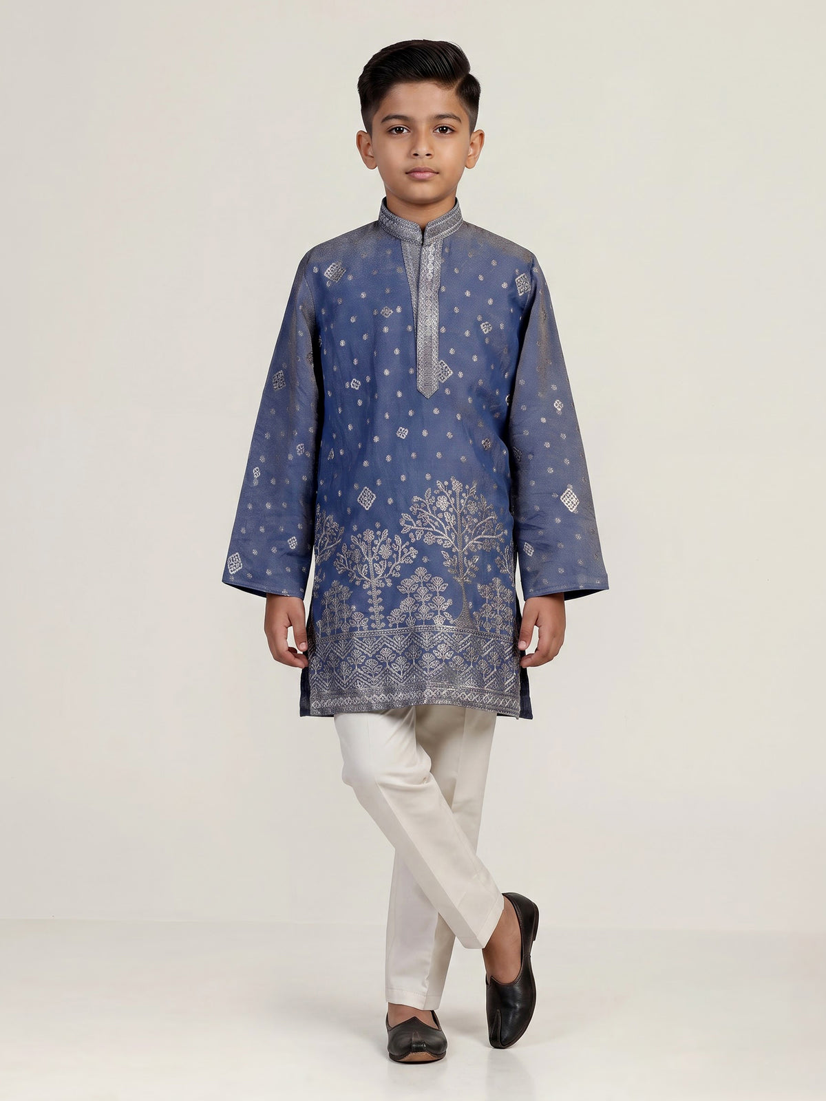 Stone blue chanderi silk boys kurta suit