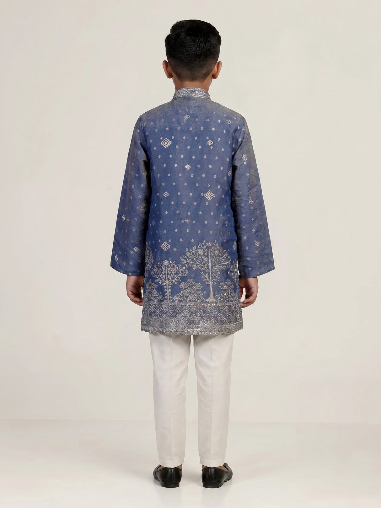 Stone blue chanderi silk boys kurta suit
