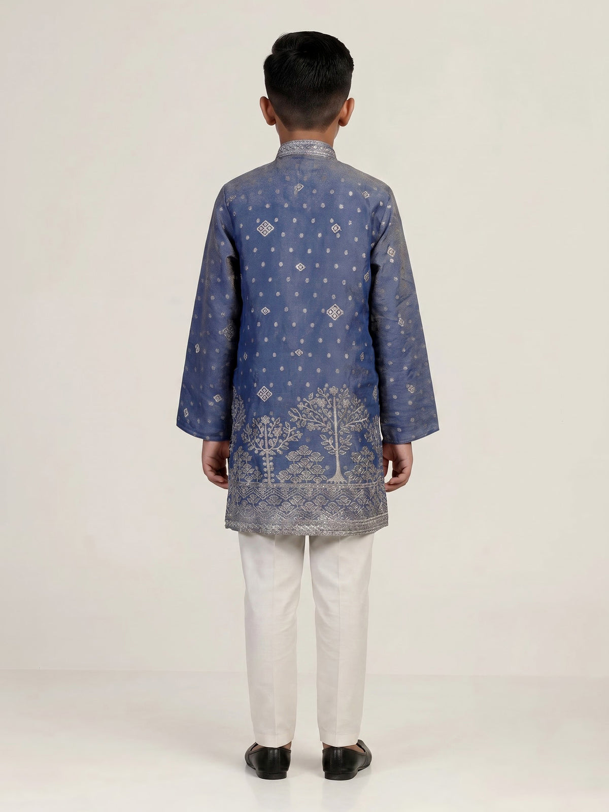 Stone blue chanderi silk boys kurta suit