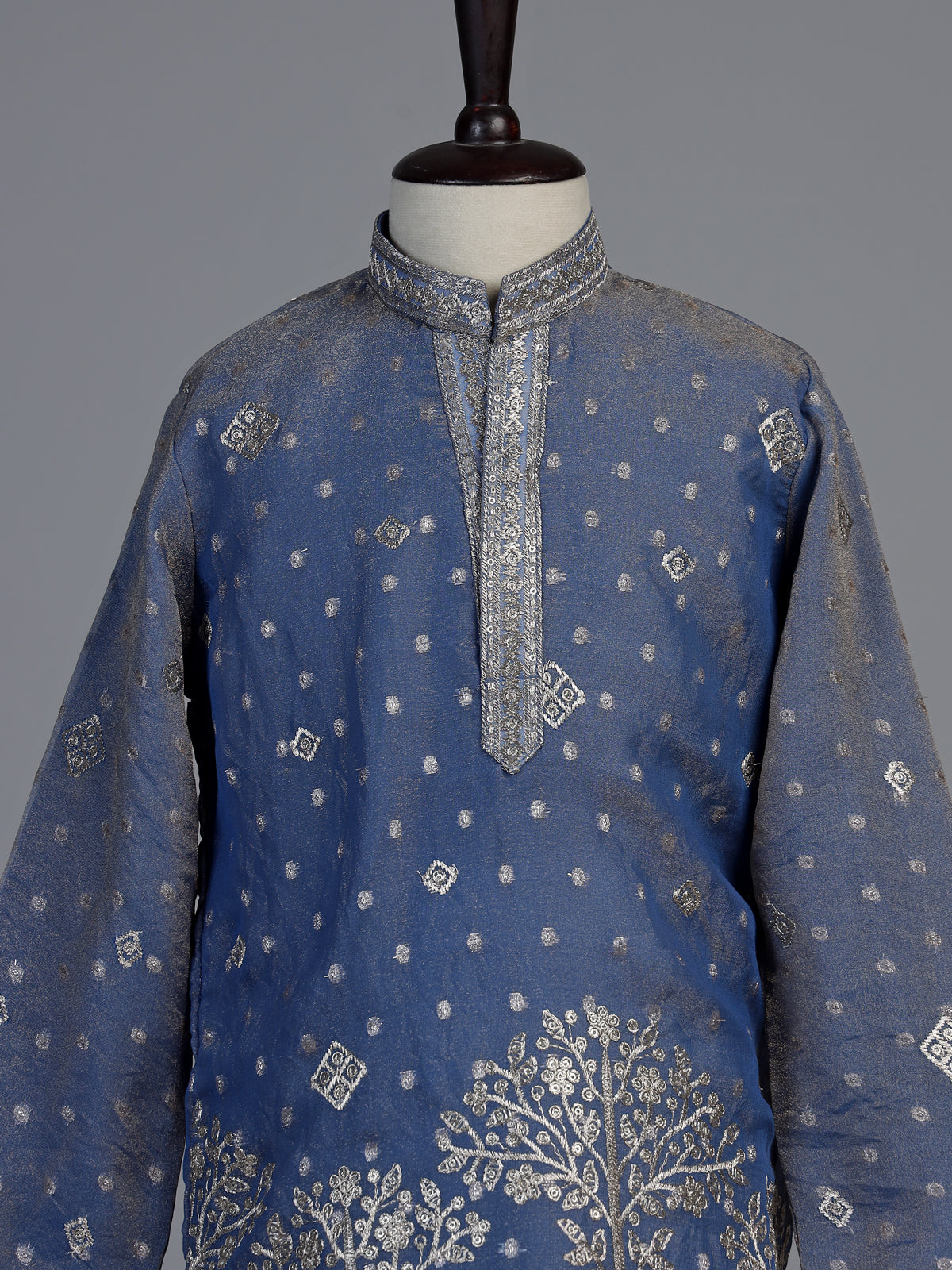 Stone blue chanderi silk boys kurta suit
