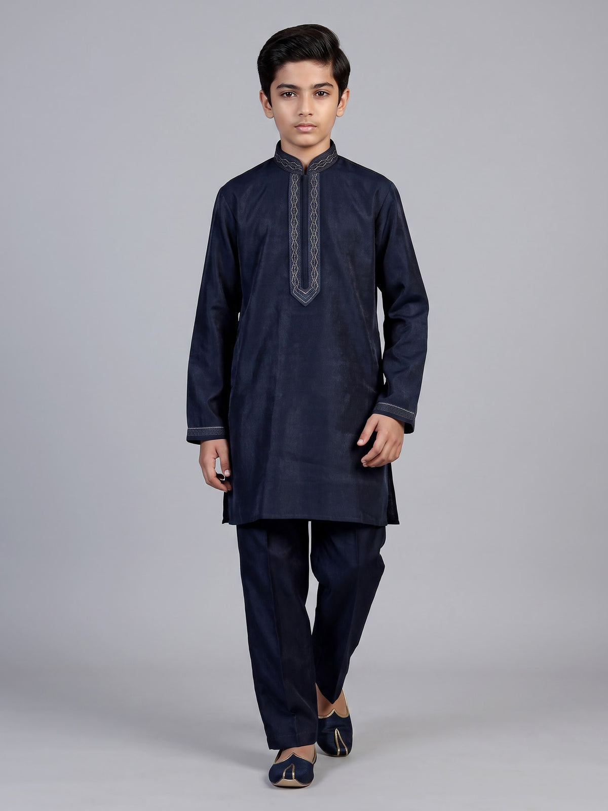 Navy blue diamond chain boys kurta suit