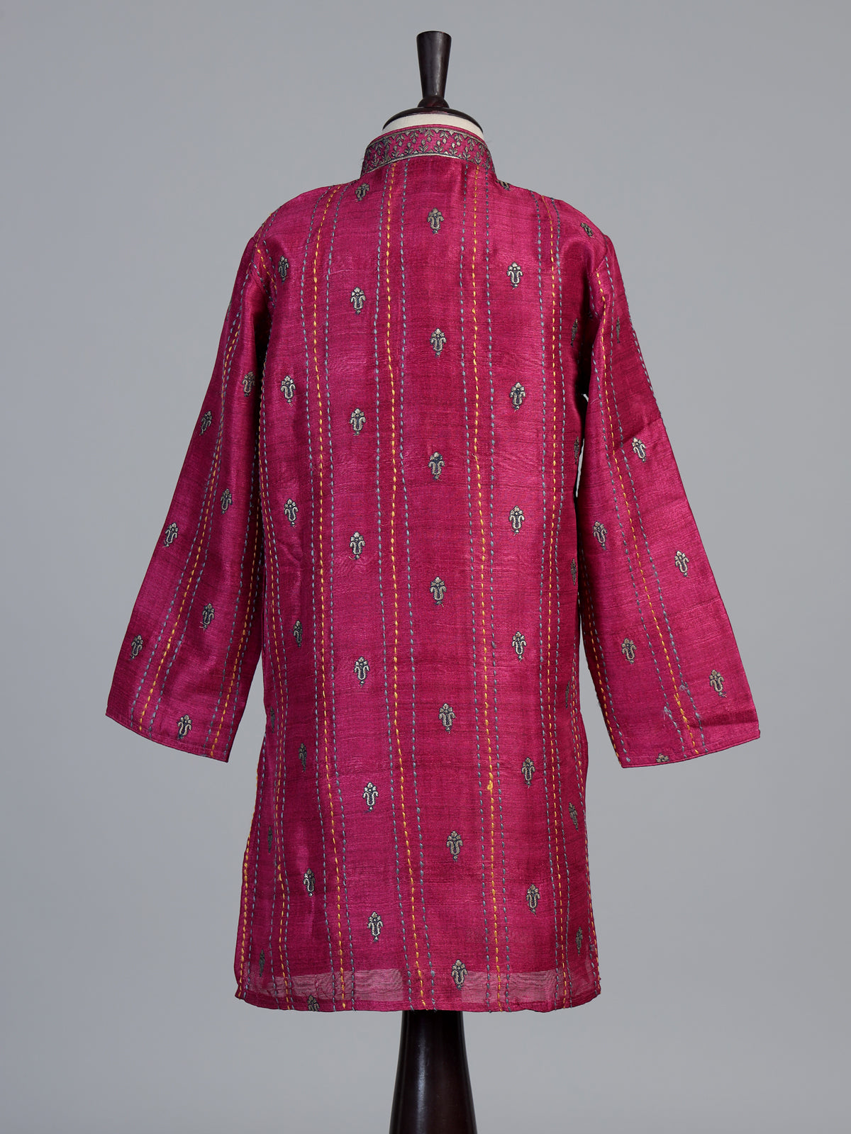 Magenta pink floral butti boys kurta suit