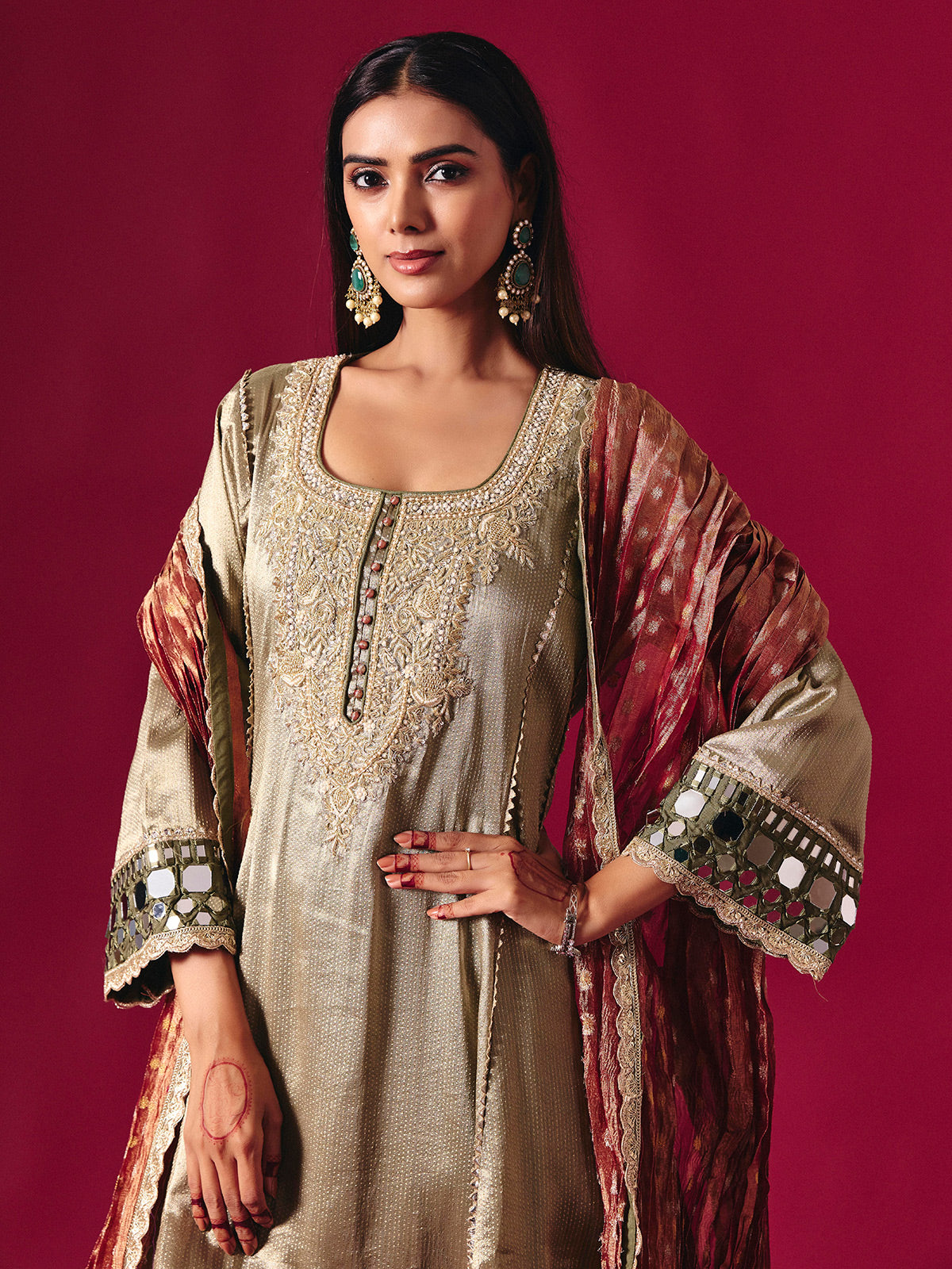 Regal gold silk salwar suit with zardosi embellished dupatta elegance