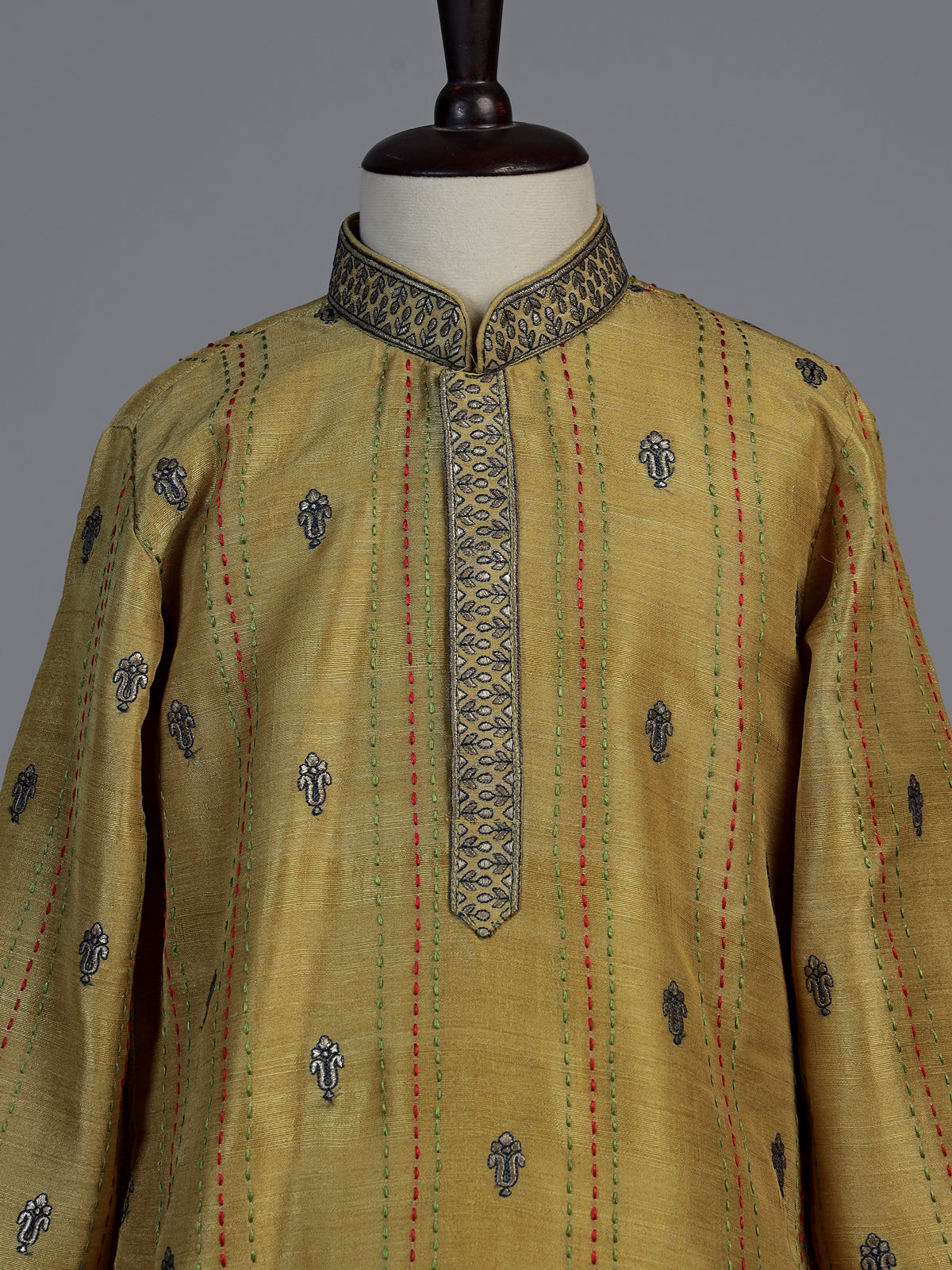 Mustard yellow floral butti boys kurta suit