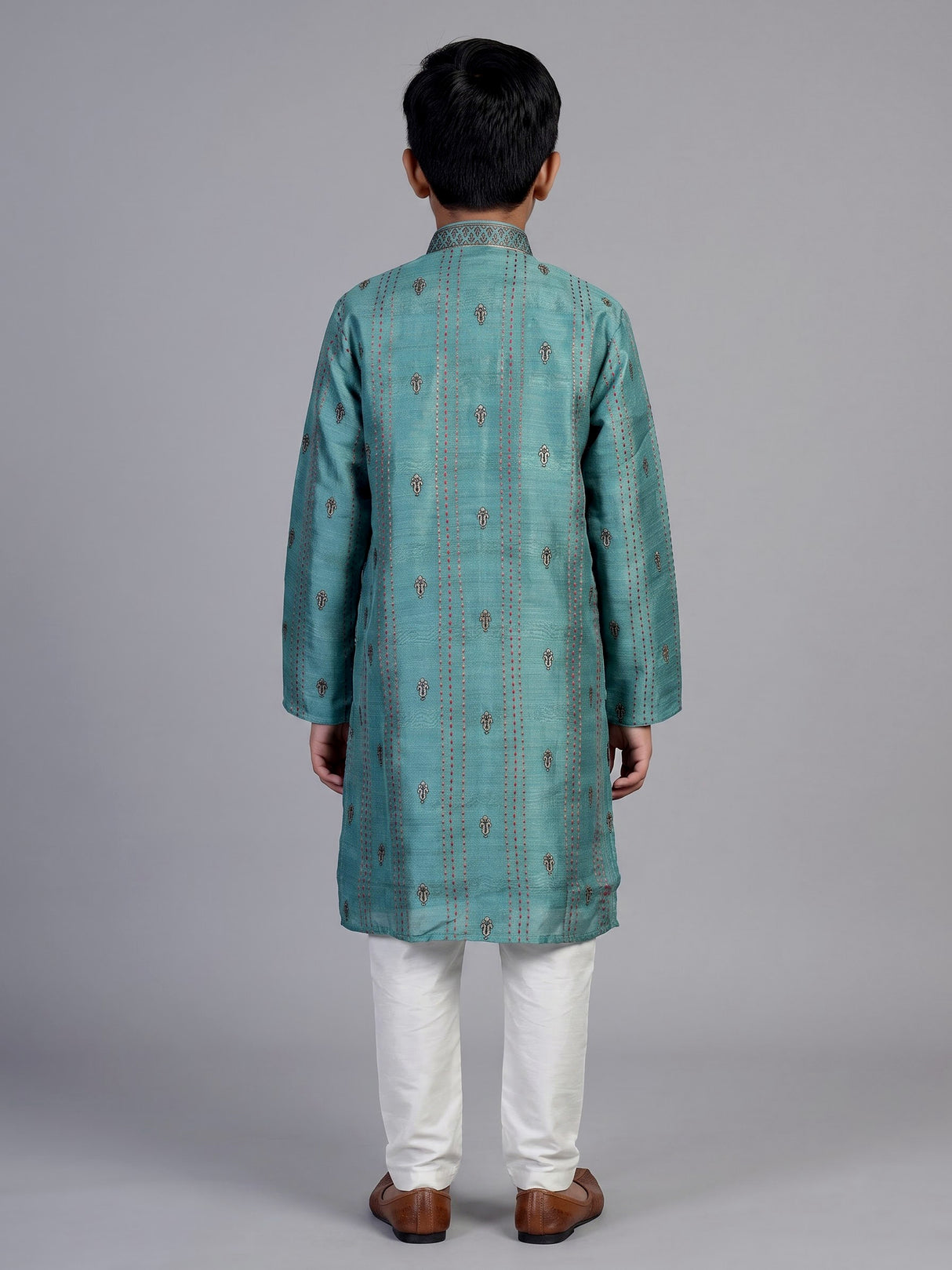 Teal green floral butti boys kurta suit