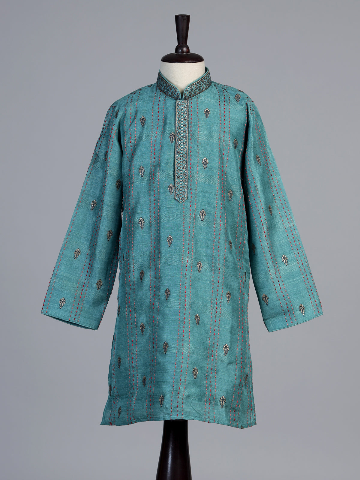 Teal green floral butti boys kurta suit
