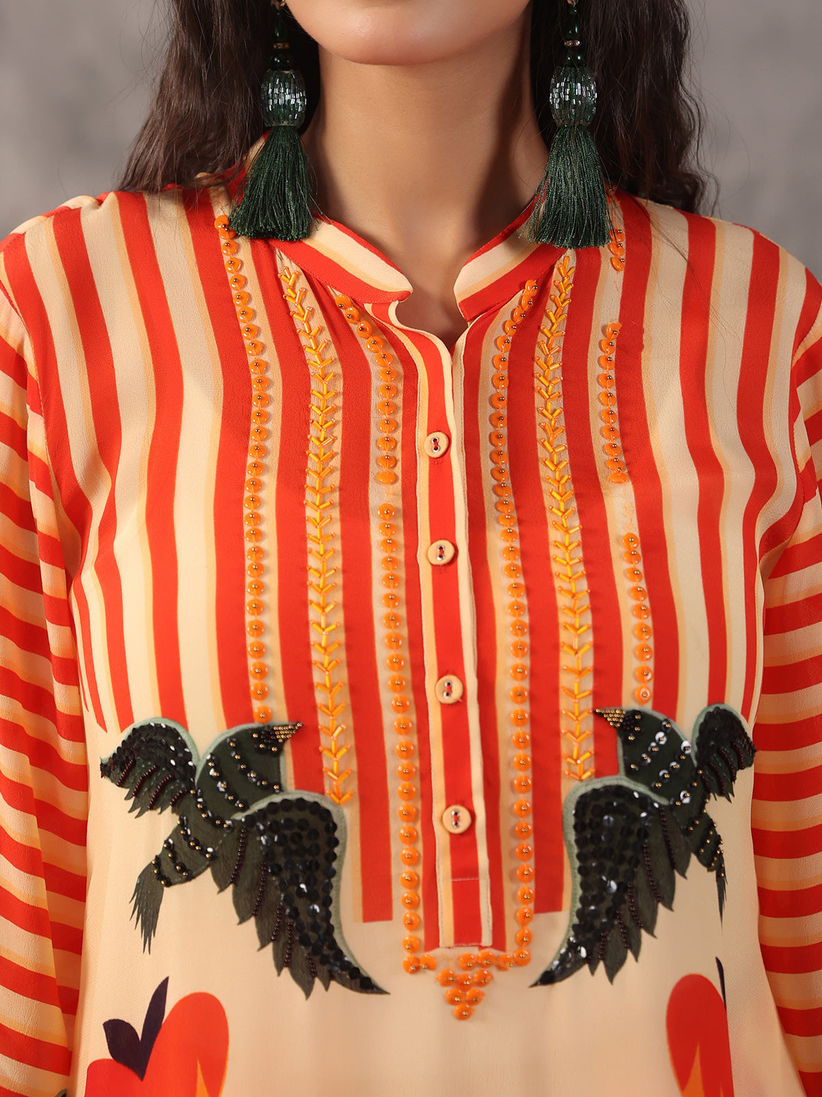 Orange casual printed embellished co ord set