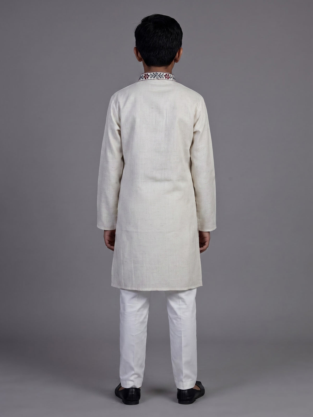 Off white diagonal floral boys kurta suit