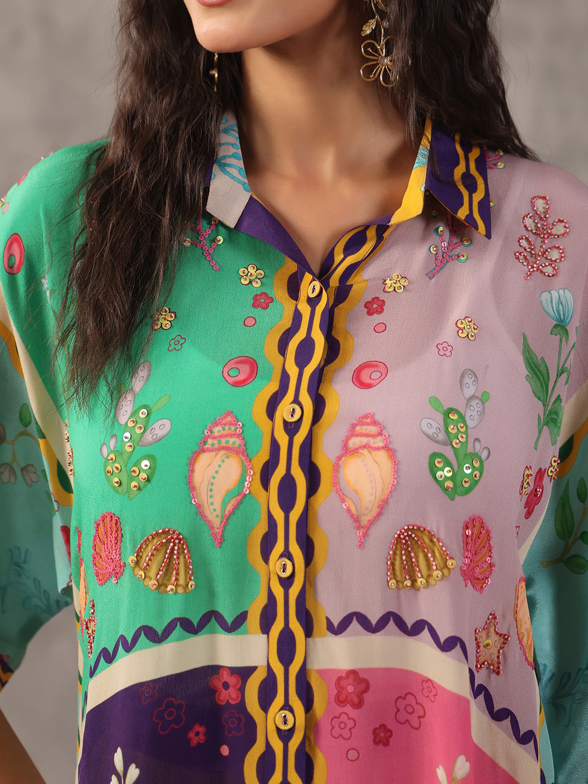 Multicolor quirky sequined printed co ord set