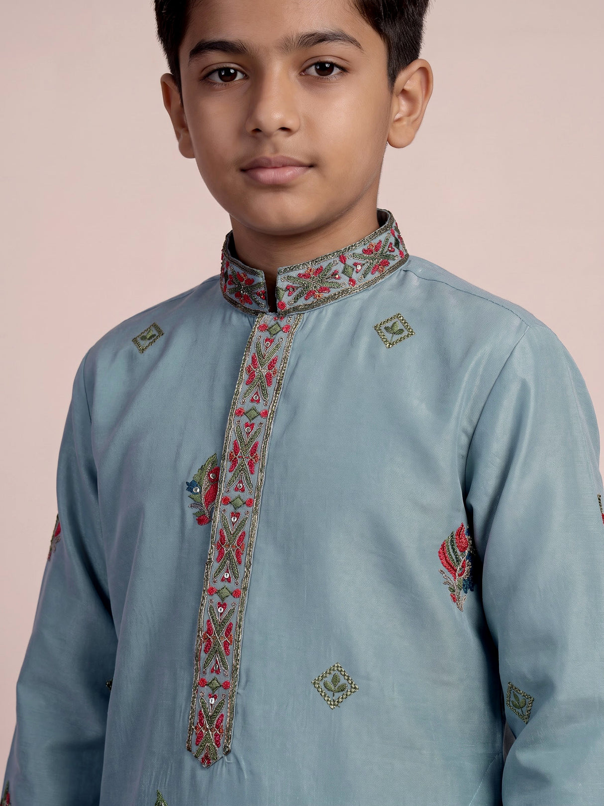 Blue zardosi embroidered boys kurta suit