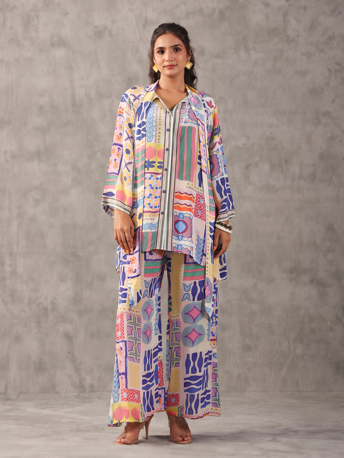 Off white quirky printed full sleeve palazzo co ord set