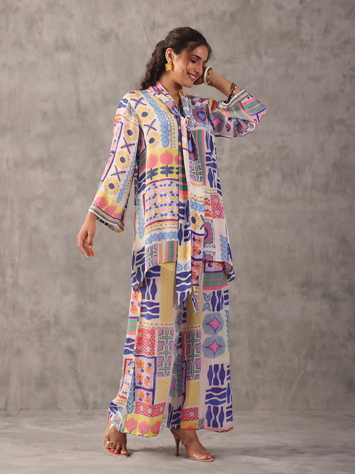 Off white quirky printed full sleeve palazzo co ord set