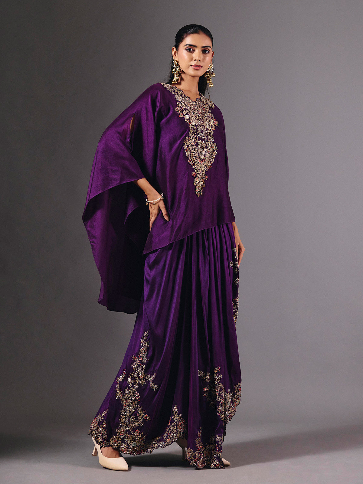 Violet crepe silk indowestern suit with designer embellished detailing